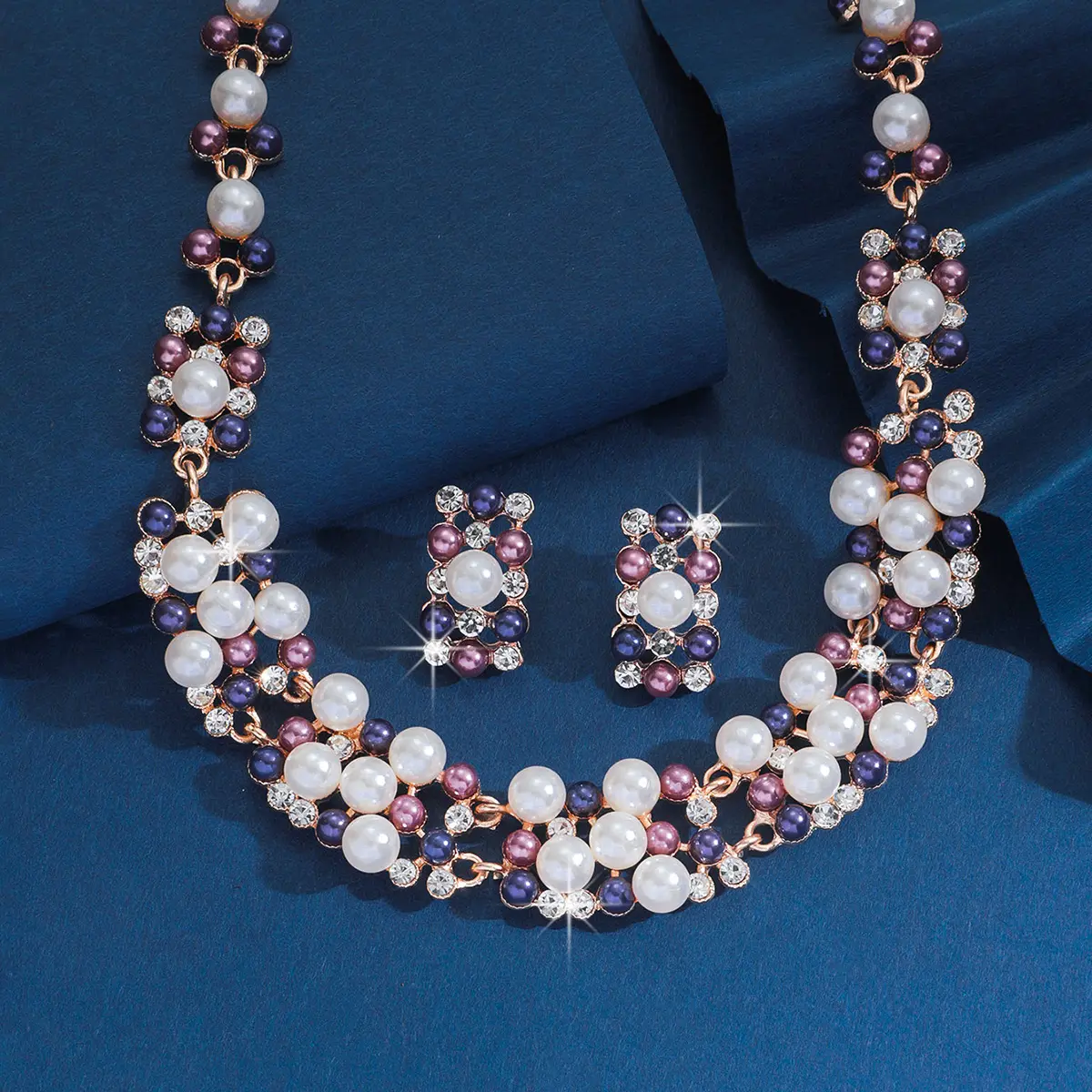 3PC Women's Fashion Multi color Imitation Pearl Necklace Earrings Jewelry Set Wedding Party Festival Gift-8352