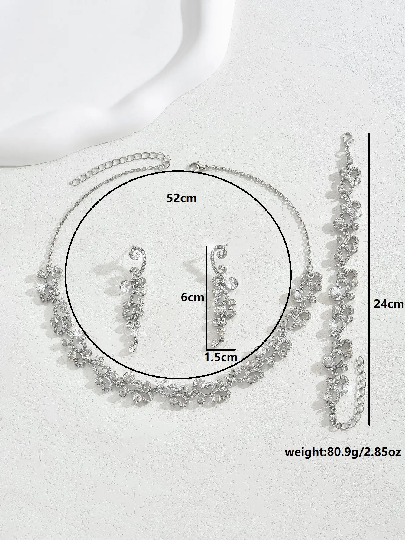 4PC Women's Fashion Water Diamond Petal Necklace Earrings Bracelet Set, Suitable for Wedding, Party, and Festival Gifts