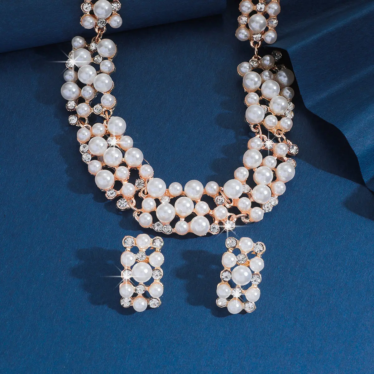 3PC Women's Fashion Multi color Imitation Pearl Necklace Earrings Jewelry Set Wedding Party Festival Gift-8352