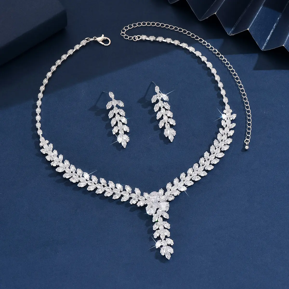 3PC Women's Fashion Zircon Series Water Drop Necklace Earrings Jewelry Set Suitable for Wedding, Party, Festival Gifts-8567