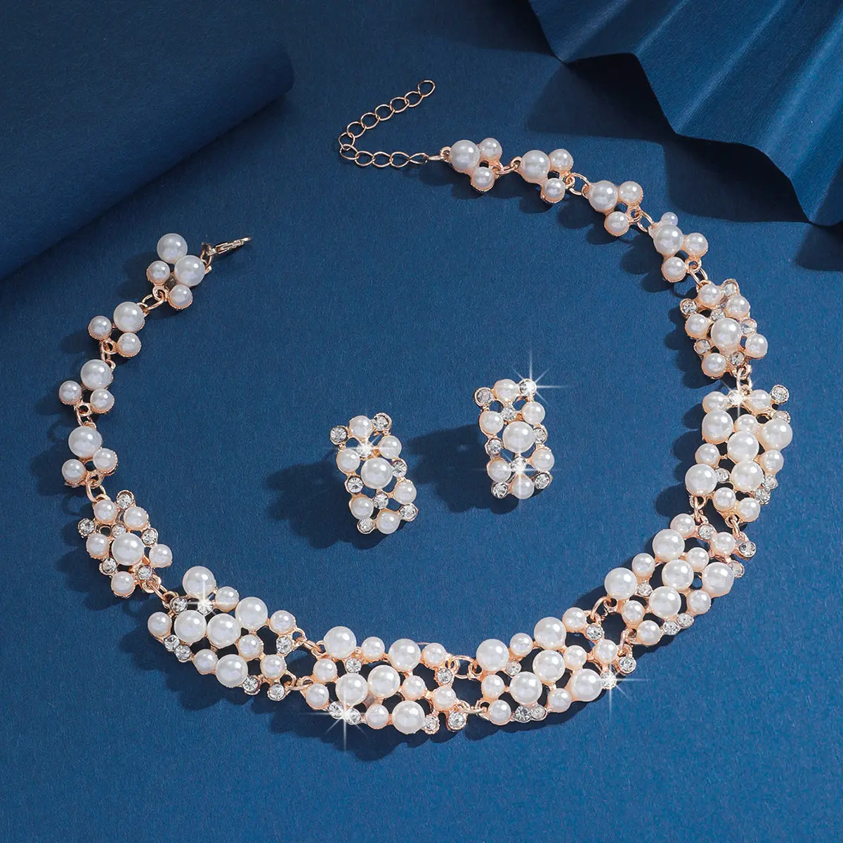3PC Women's Fashion Multi color Imitation Pearl Necklace Earrings Jewelry Set Wedding Party Festival Gift-8352