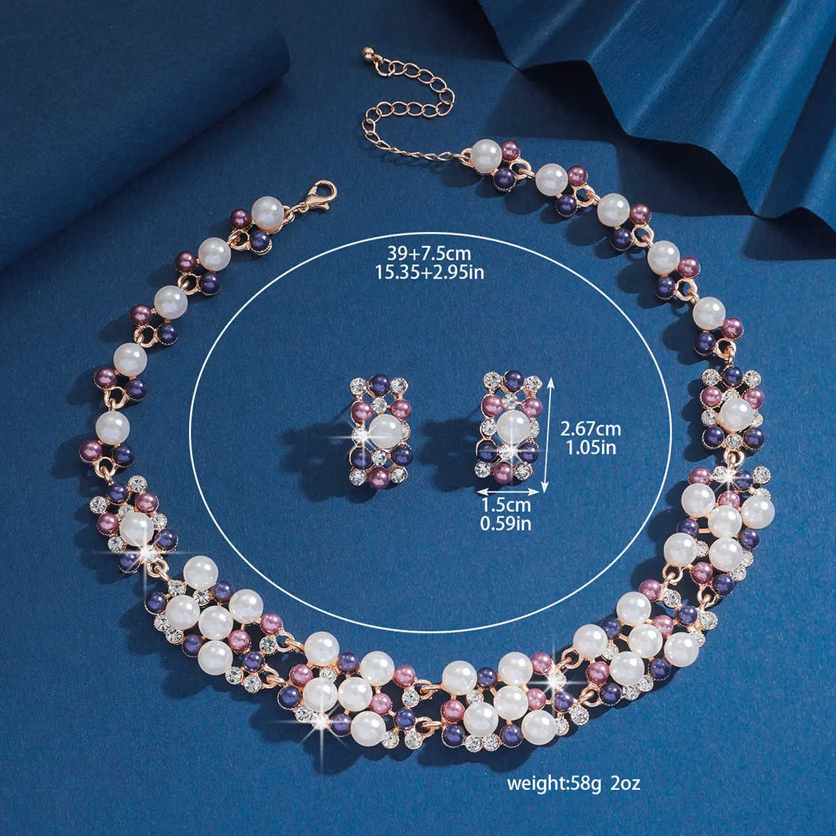 3PC Women's Fashion Multi color Imitation Pearl Necklace Earrings Jewelry Set Wedding Party Festival Gift-8352