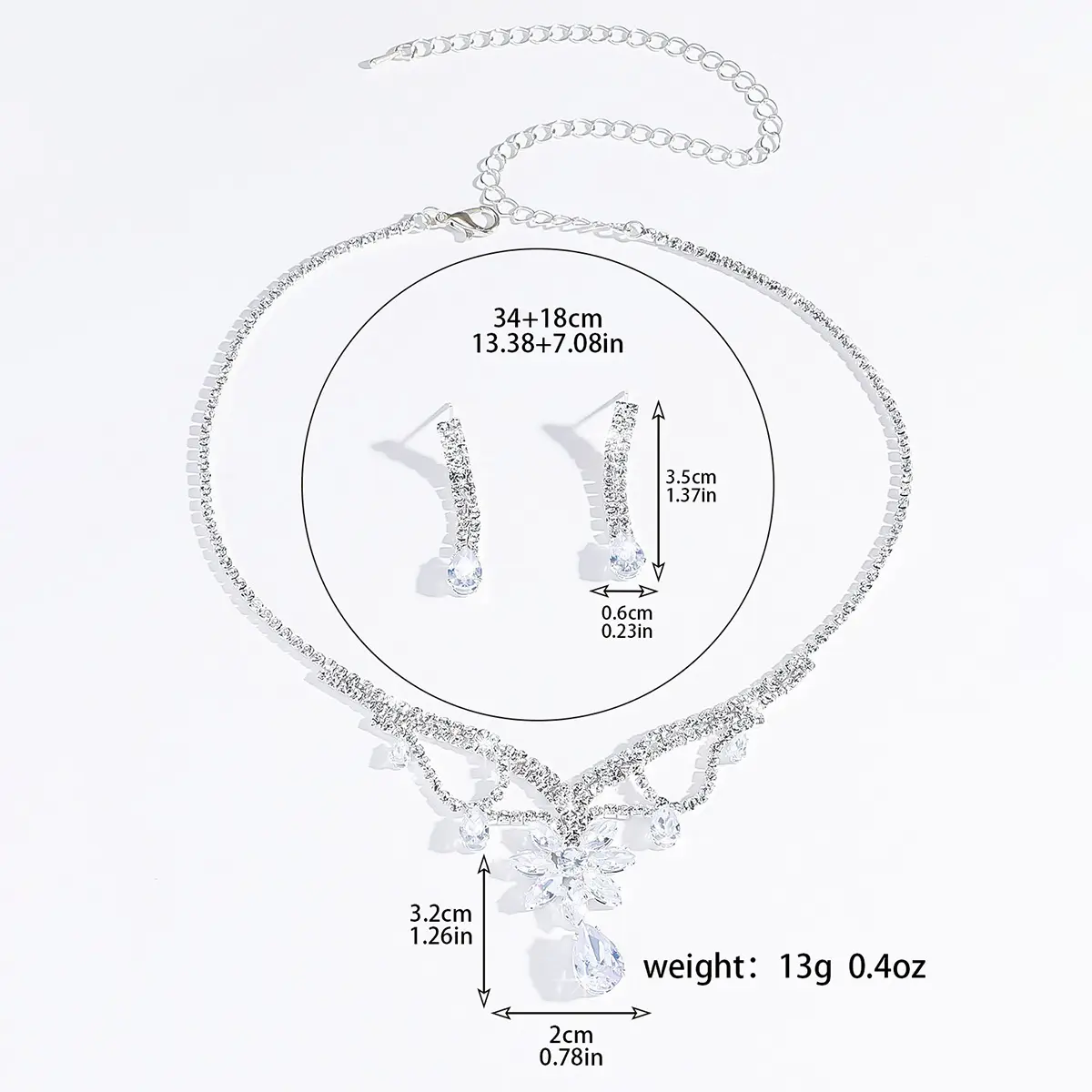 3PC Women's Fashion Water Diamond Flower Drop Necklace Earring Set, Suitable for Wedding and Festival Gifts -8458
