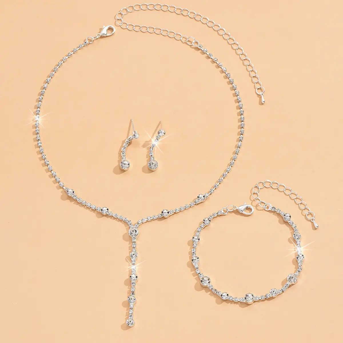 4PC Women's Fashion Trend Minimalist Water Diamond Earrings Necklace Bracelet Jewelry Set Wedding Banquet Party Festival Gift