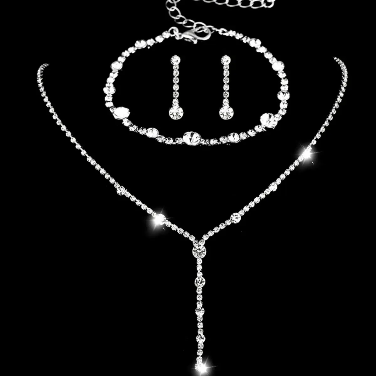 4PC Women's Fashion Trend Minimalist Water Diamond Earrings Necklace Bracelet Jewelry Set Wedding Banquet Party Festival Gift