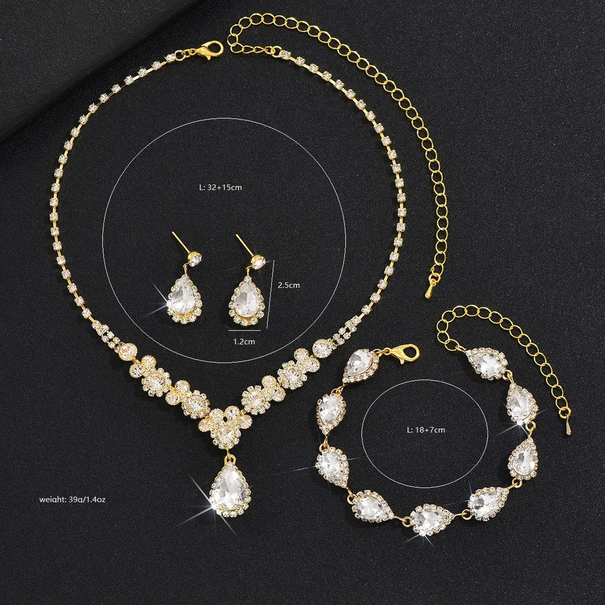 4PC Women's Fashion Copper Inlaid Claw Chain Water Drop Necklace Earrings Bracelet Set Suitable for Wedding, Party, Festival Gif