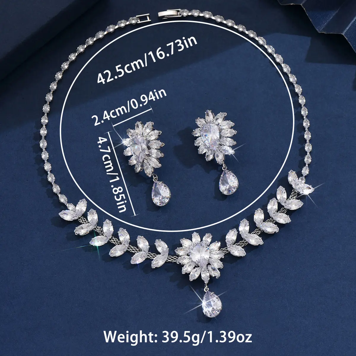 3PC Women's Fashion Zircon Series Flower Water Drop Necklace Earrings Jewelry Set Party Festival Gift