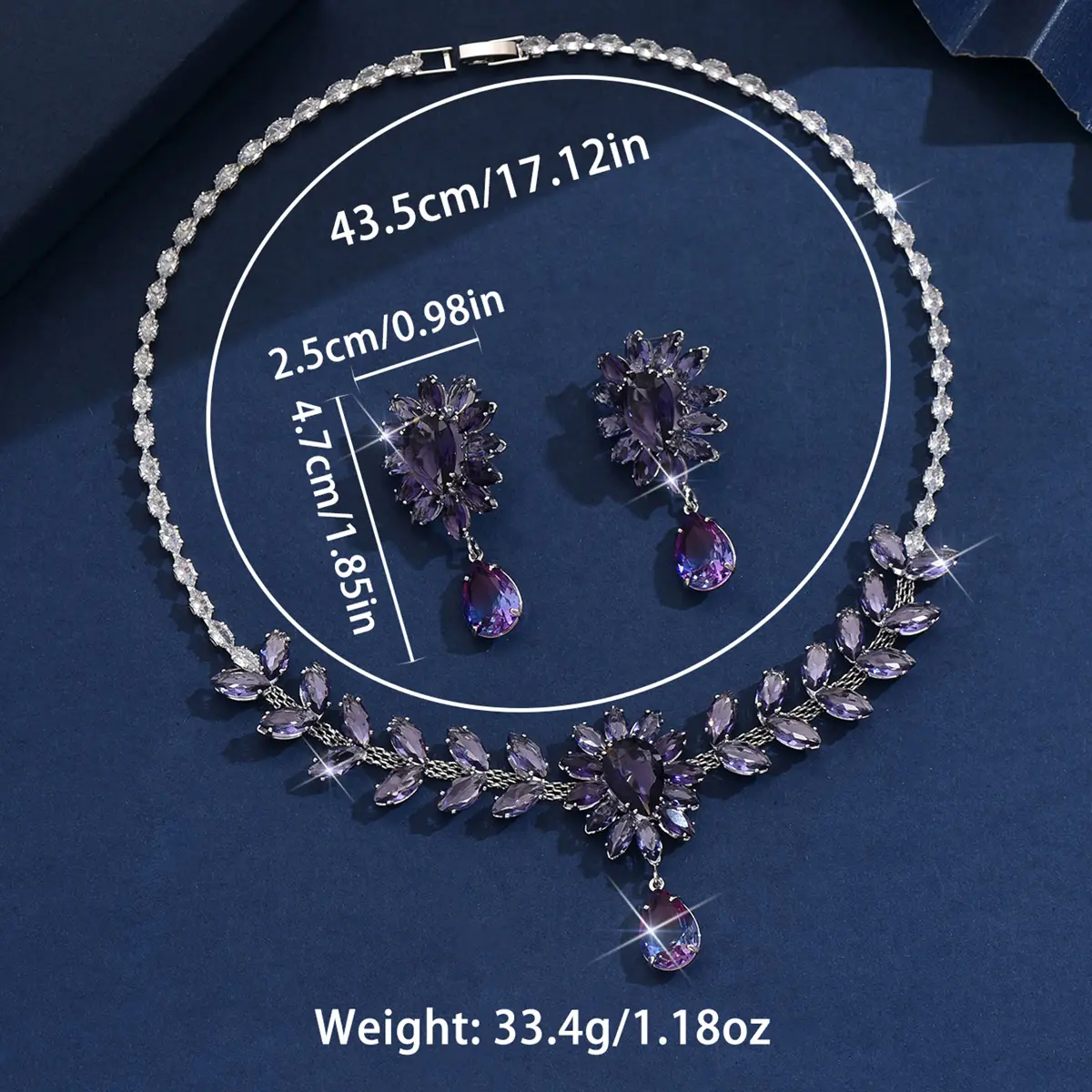 3PC Women's Fashion Zircon Series Flower Water Drop Necklace Earrings Jewelry Set Party Festival Gift