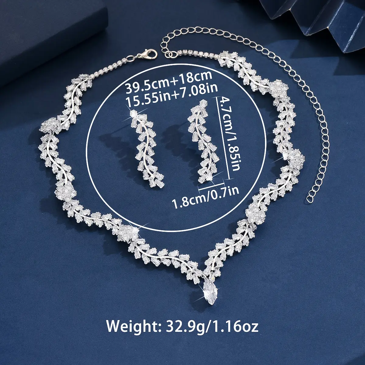 3PC Women's Fashion Zircon Series Silver Water Drop Necklace Earrings Jewelry Set Wedding Party Festival Gift-8568