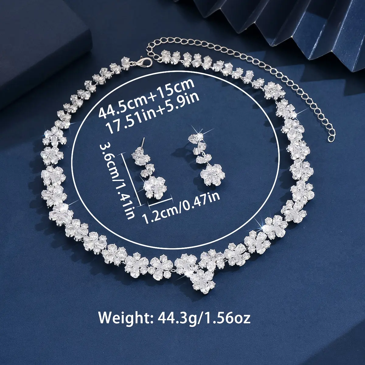 3PC Women's Fashion Zircon Series Silver Flower Necklace Earrings Jewelry Set Wedding Party Festival Gift-8569