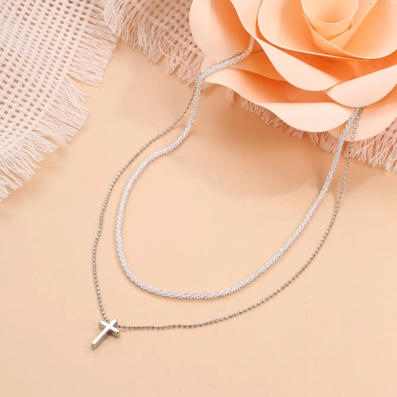 Fashionable multi-layer cross shiny collarbone chain neck men's necklace daily wear party birthday gift jewelry