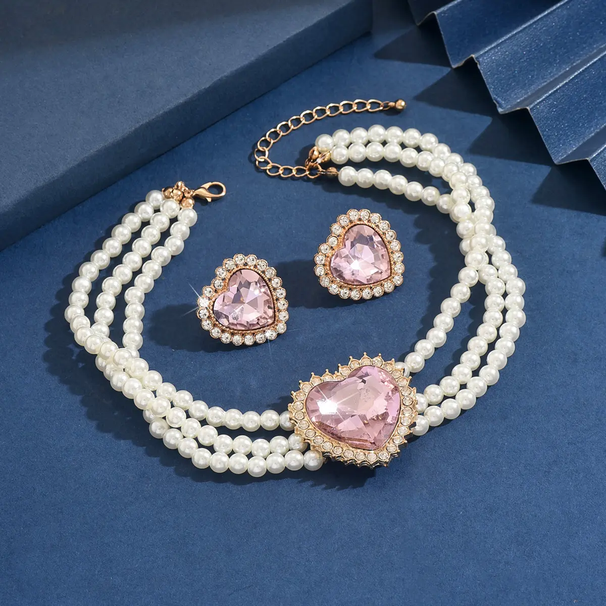 Ladies' Fashion Peach Heart Pearl Set Series Necklace Earrings Jewelry Set Wedding Party Festival Gift