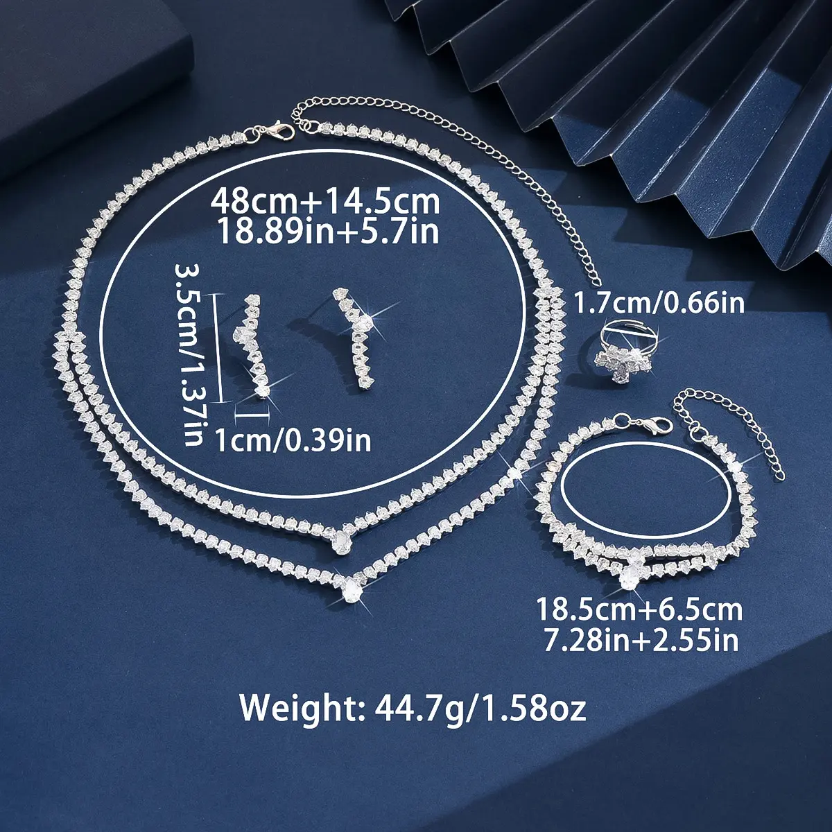 5PC Women's Fashion Zircon Silver Necklace Earrings Bracelet Ring Jewelry Set Suitable for Wedding, Party, Festival Gifts-8573