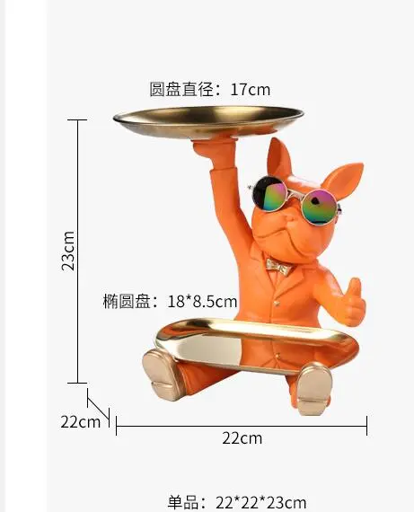 French Bulldog Sculpture Dog Statue with Tray and Keys Holder Storage Gift Home  Decor Ornaments Rood Decor Animal Figurine