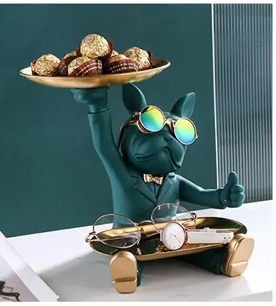 French Bulldog Sculpture Dog Statue with Tray and Keys Holder Storage Gift Home  Decor Ornaments Rood Decor Animal Figurine