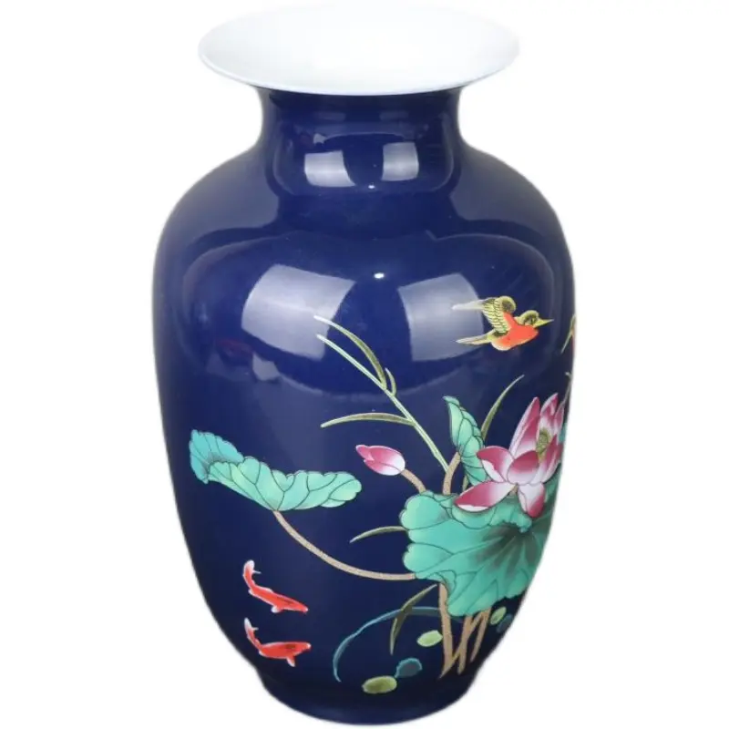 Ceramic Flower Vase with Pastel Lotus Pattern, Wax Gourd Bottle, Antique Porcelain, Home Decor Ornaments, Genuine Collection