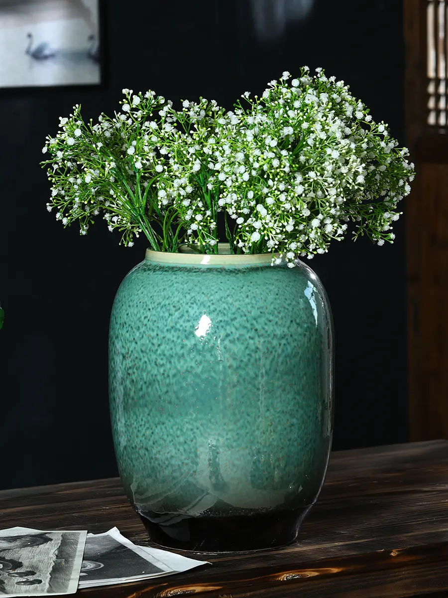 Transmutation Ceramic Big Belly Vase Hydroponic Large Diameter Artificial Flower Arrangement Living Room Home Retro Ornaments