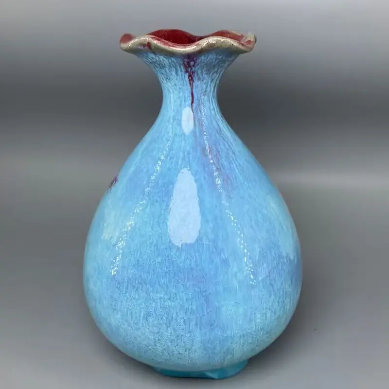 Jie-ceramic vase for decoration, blue and blue color, 18.5 cm
