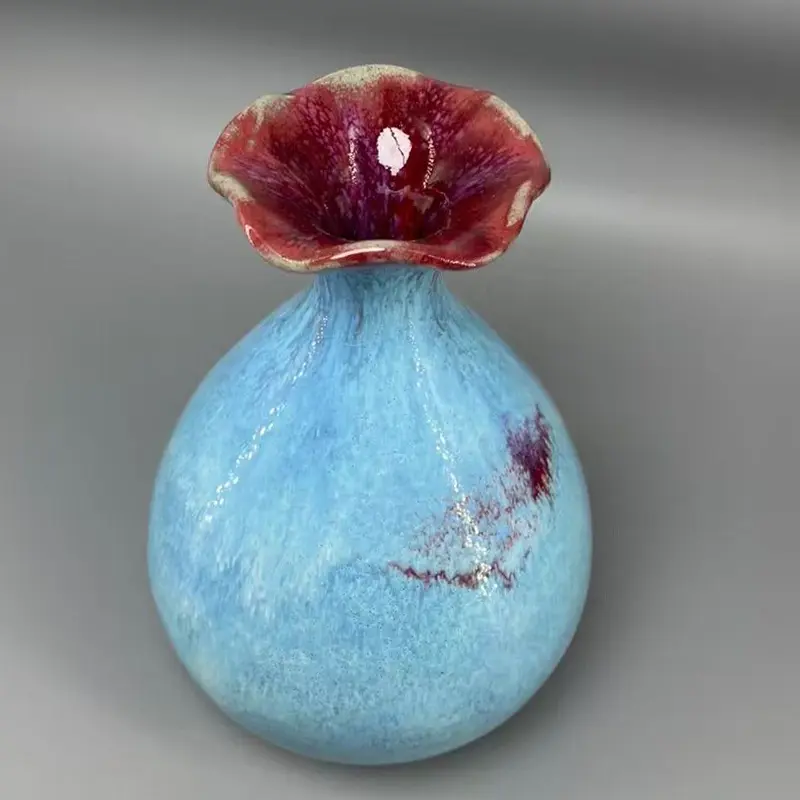 Jie-ceramic vase for decoration, blue and blue color, 18.5 cm