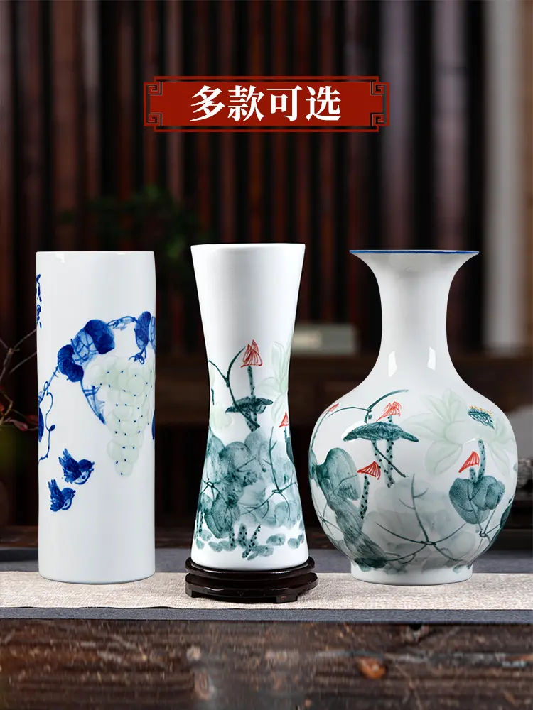 Ceramic Vase decoration living room flower arrangement and flowerpot hand painted lotus porcelain decorations