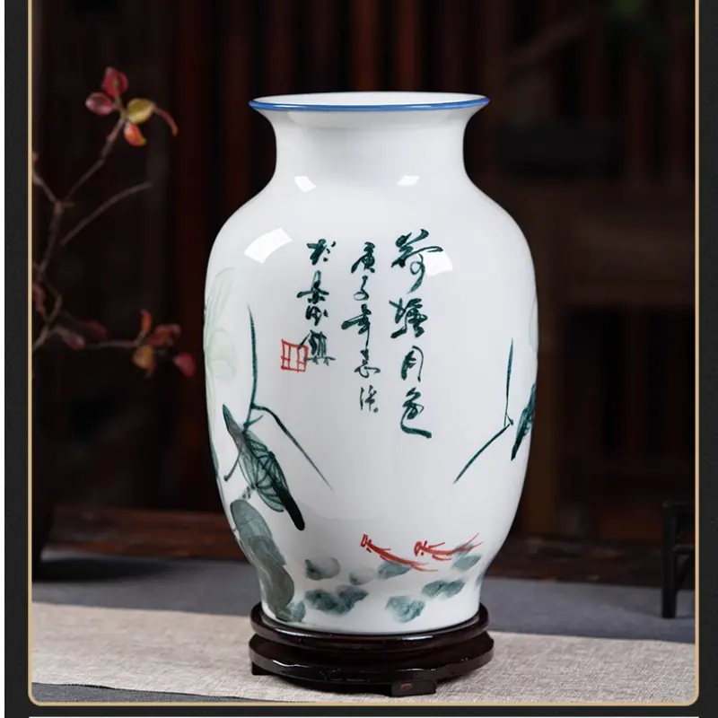 Ceramic Vase decoration living room flower arrangement and flowerpot hand painted lotus porcelain decorations