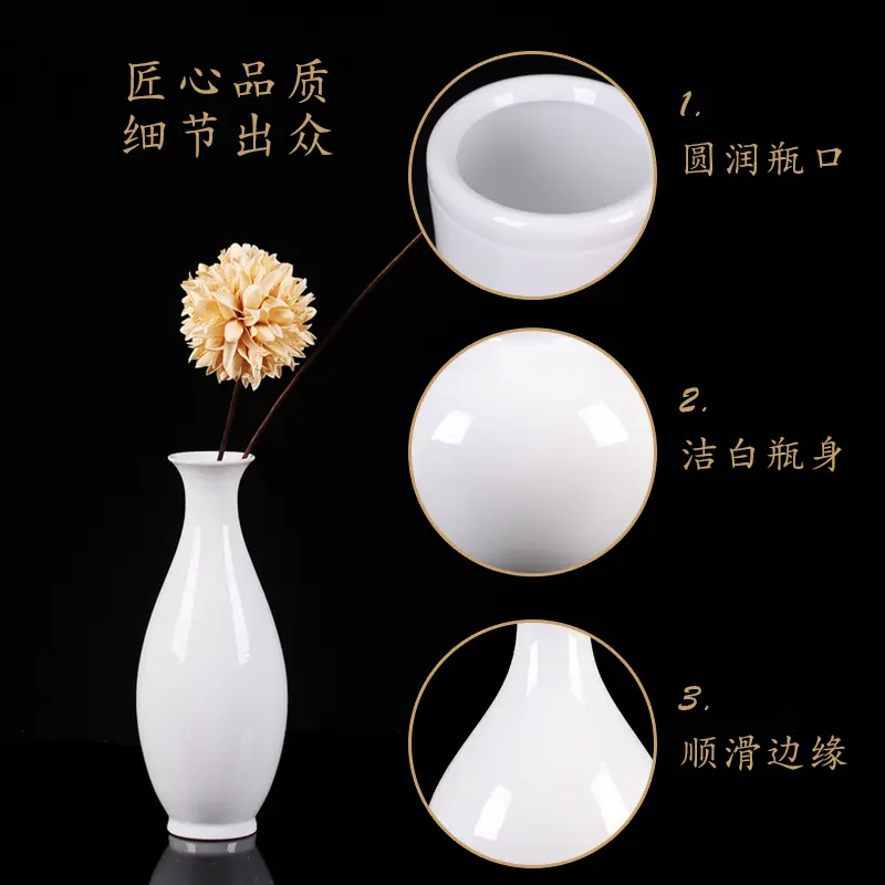Chinese Solid Color Chun plum Vase, Wax Gourd Bottle, White Porcelain Bottle, White Tire, Plain Embryo Porcelain