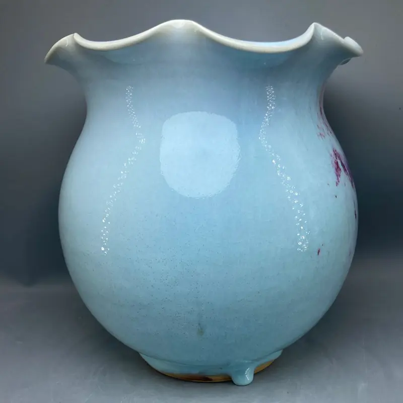Ceramic vase Jun China decoration ice crack open pieces Purple vase with big mouth and big belly High 24 cm