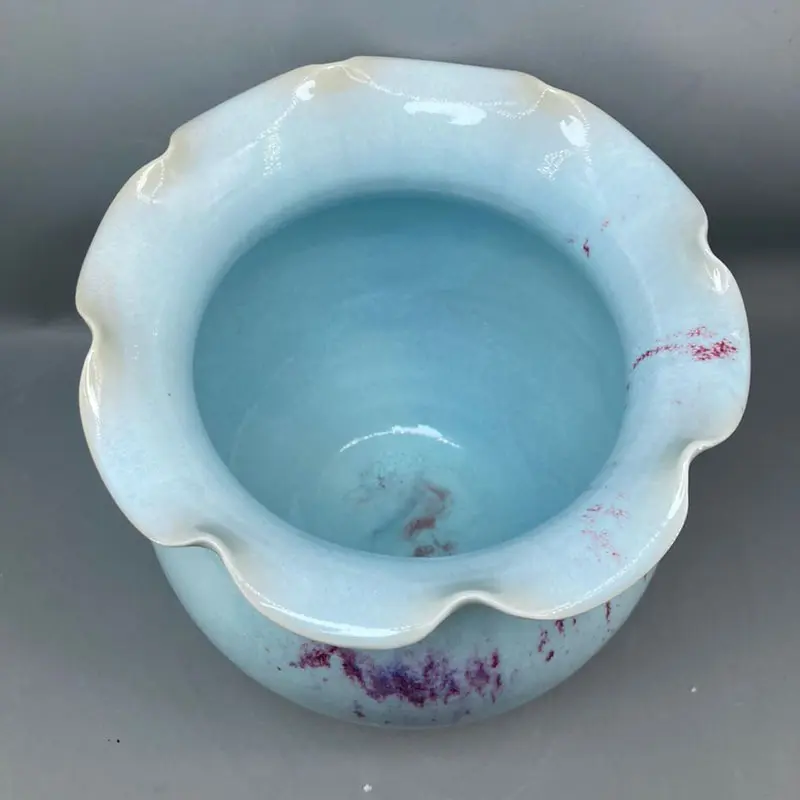 Ceramic vase Jun China decoration ice crack open pieces Purple vase with big mouth and big belly High 24 cm