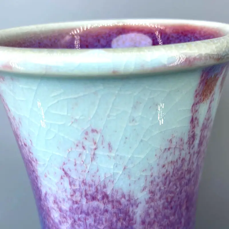 Pure Handmade Long Neck Flask, Ceramic Vase Jun China Decoration, Ice Crack Open Pieces Violet