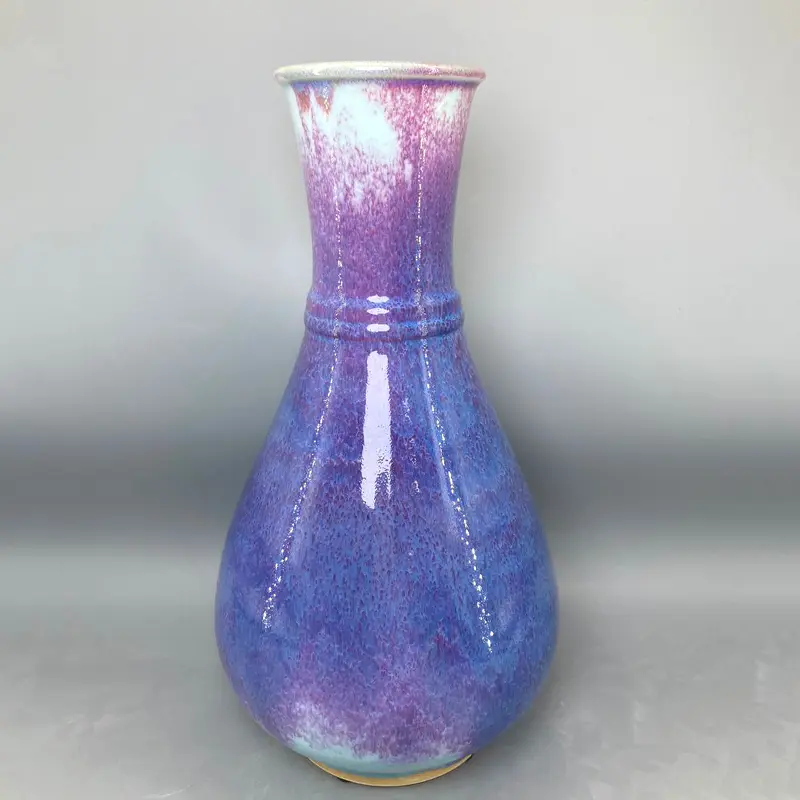 Pure Handmade Long Neck Flask, Ceramic Vase Jun China Decoration, Ice Crack Open Pieces Violet