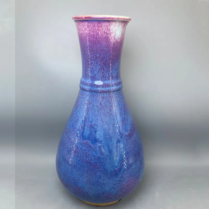 Pure Handmade Long Neck Flask, Ceramic Vase Jun China Decoration, Ice Crack Open Pieces Violet