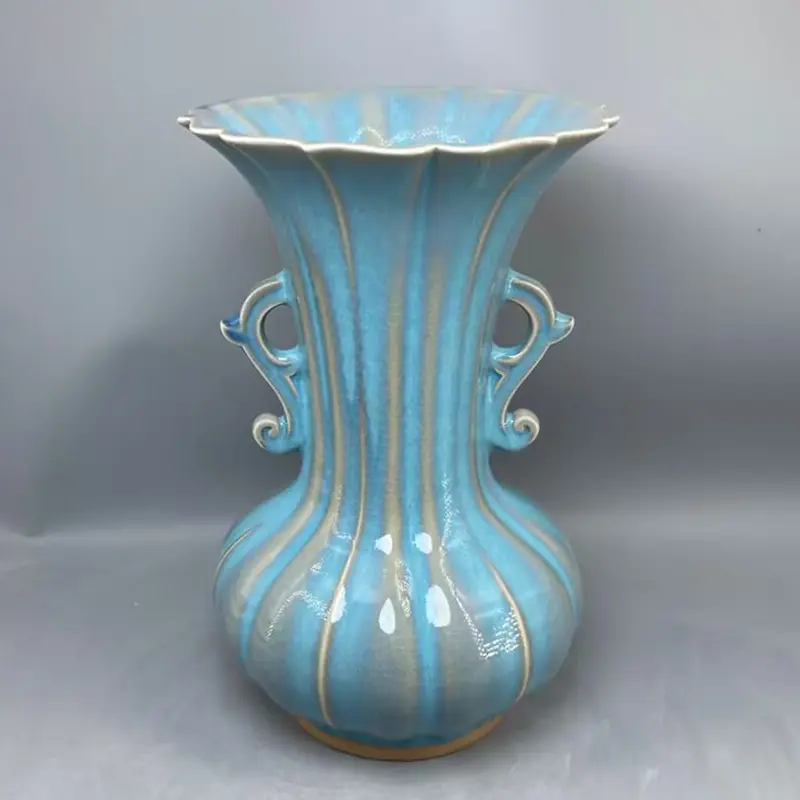 Ceramic Vase Ornamental vase Handicrafts Jun Porcelain Has Ice Cracks Open Pieces Of Under-glaze Bubbles High 25.5 cm
