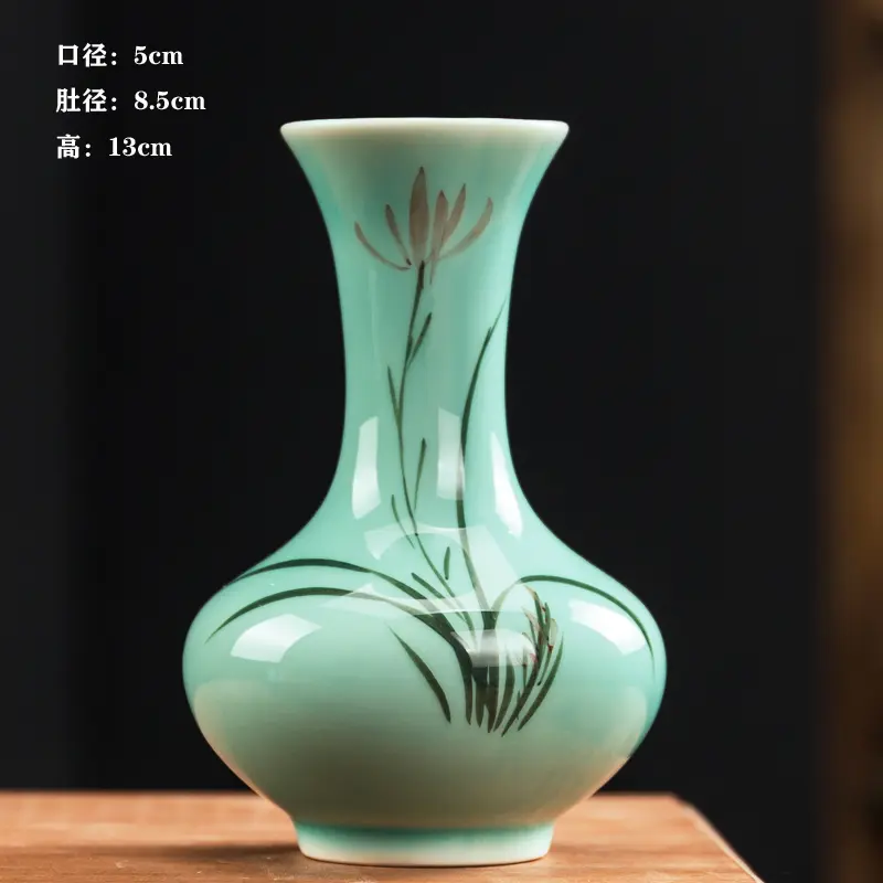 Hand Painted Celadon Small Vase Ceramic Mini Decoration Hydroponic Simple Flower Ware Home Living Room Countertop Floret