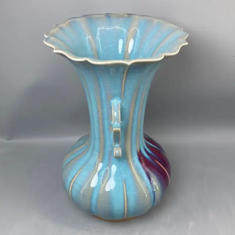 Ceramic Vase Ornamental vase Handicrafts Jun Porcelain Has Ice Cracks Open Pieces Of Under-glaze Bubbles High 25.5 cm