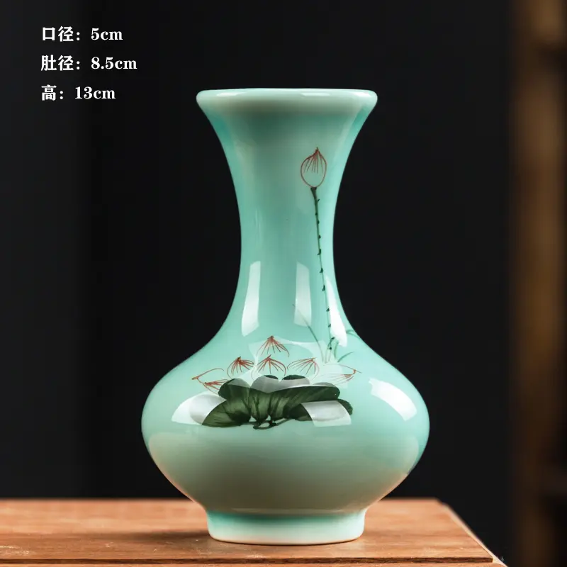 Hand Painted Celadon Small Vase Ceramic Mini Decoration Hydroponic Simple Flower Ware Home Living Room Countertop Floret