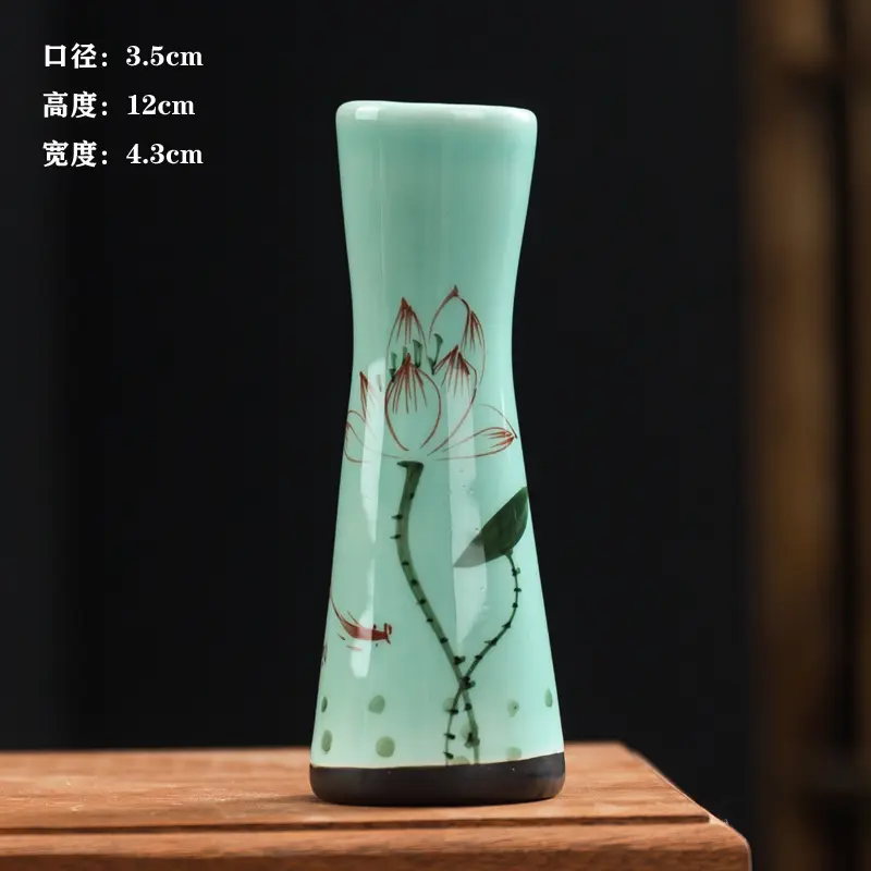 Hand Painted Celadon Small Vase Ceramic Mini Decoration Hydroponic Simple Flower Ware Home Living Room Countertop Floret