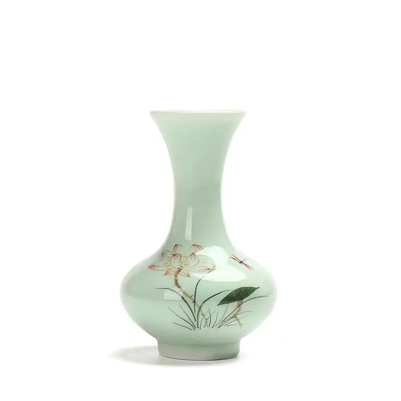 Hand Painted Celadon Small Vase Ceramic Mini Decoration Hydroponic Simple Flower Ware Home Living Room Countertop Floret
