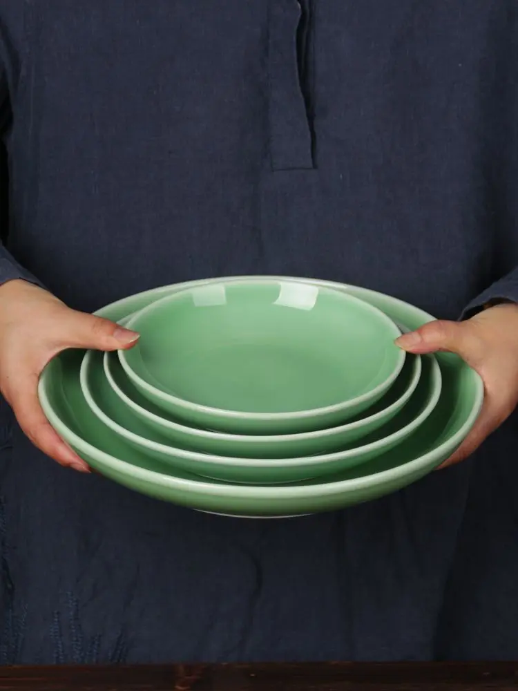 Celadon Plate dish ceramic soup plate dish deep plates household creative cutlery tray disc ceramic plate