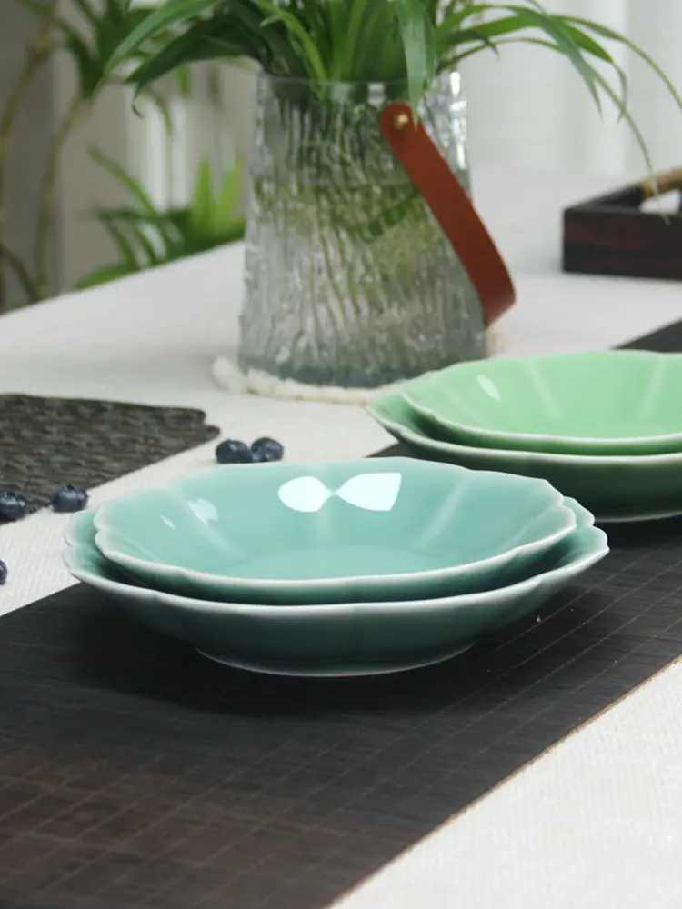 Ceramic plate household dinner plate new high-grade light luxury plate lace deep plates fruit plate celadon tableware