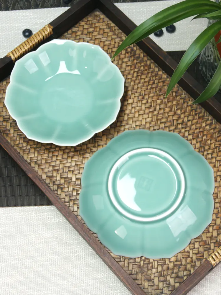 Ceramic plate household dinner plate new high-grade light luxury plate lace deep plates fruit plate celadon tableware