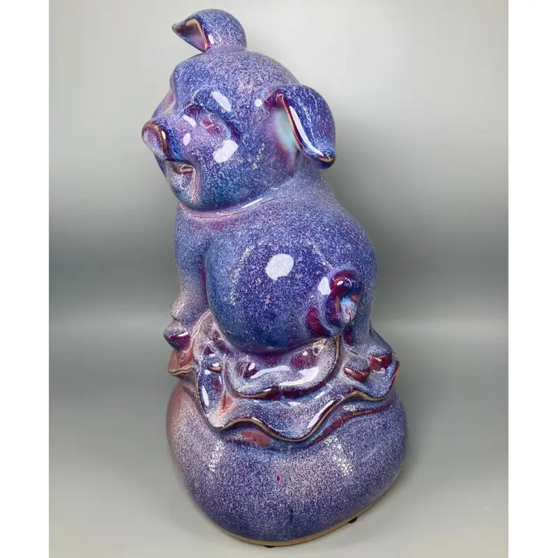 Ceramic Pig Sculpture Crafts, Purple Snow Glaze, Water Jun, Porcelain Ornaments, High 33 cm