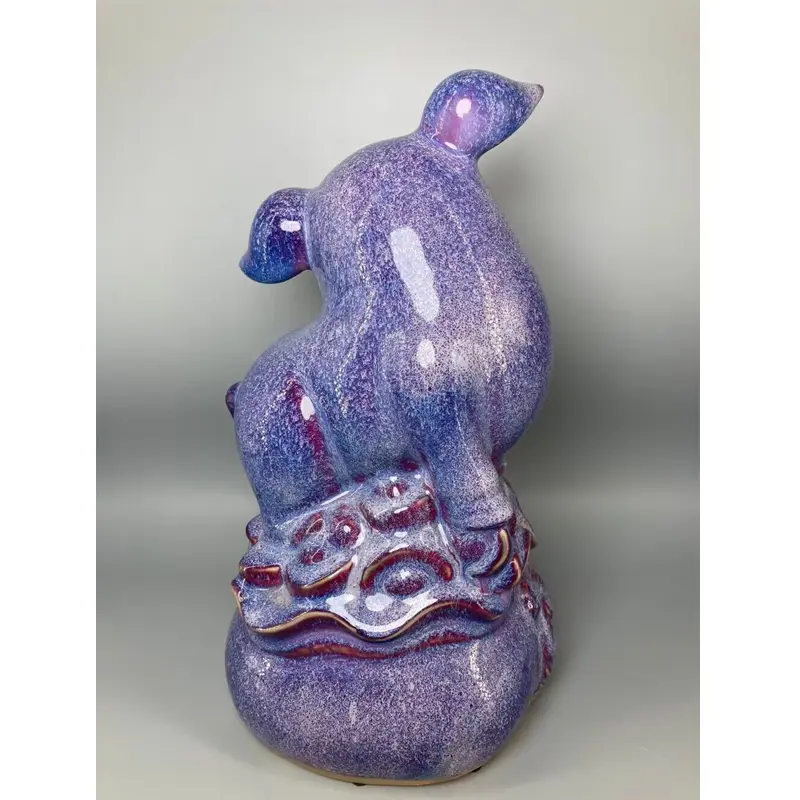 Ceramic Pig Sculpture Crafts, Purple Snow Glaze, Water Jun, Porcelain Ornaments, High 33 cm