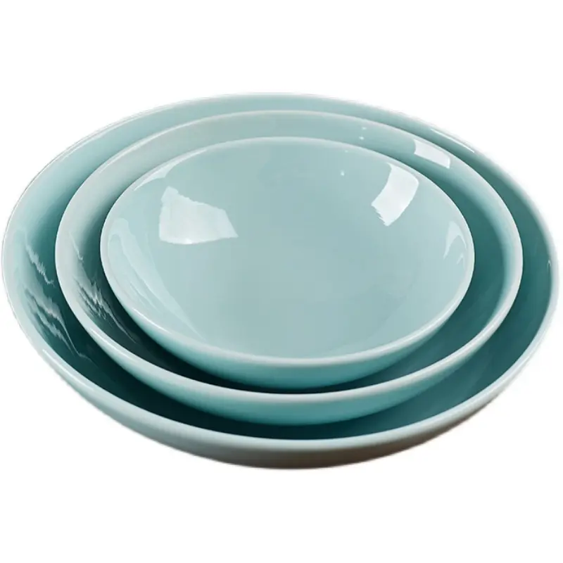Soup bowl commercial noodle bowl shadow green ceramic tableware household round thickened dish bowl anti-scalding ceramic plate