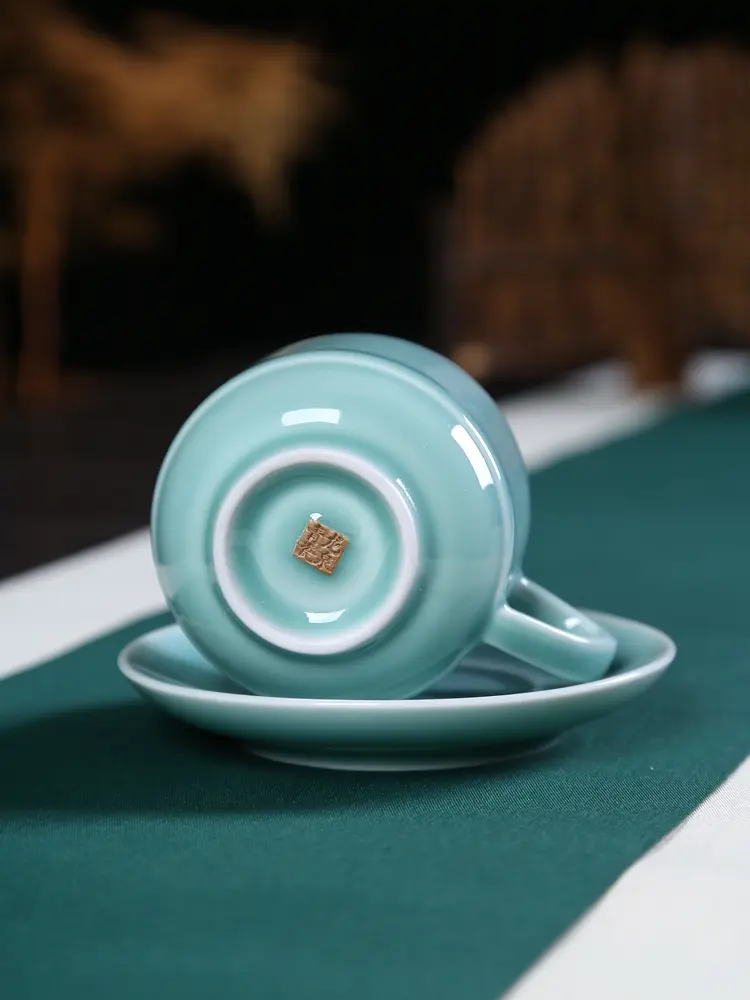 Celadon coffee cup ceramic hit style coffee set suit classic european style with small spoon creative pure color