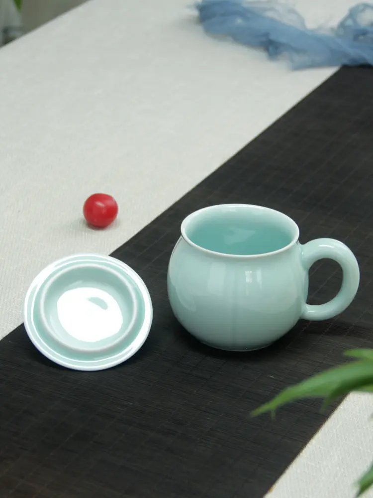 Celadon tea set ceramic office tea cup portable cup with lid tea cup pumpkin-shaped cup Chinese Cup coffee cup