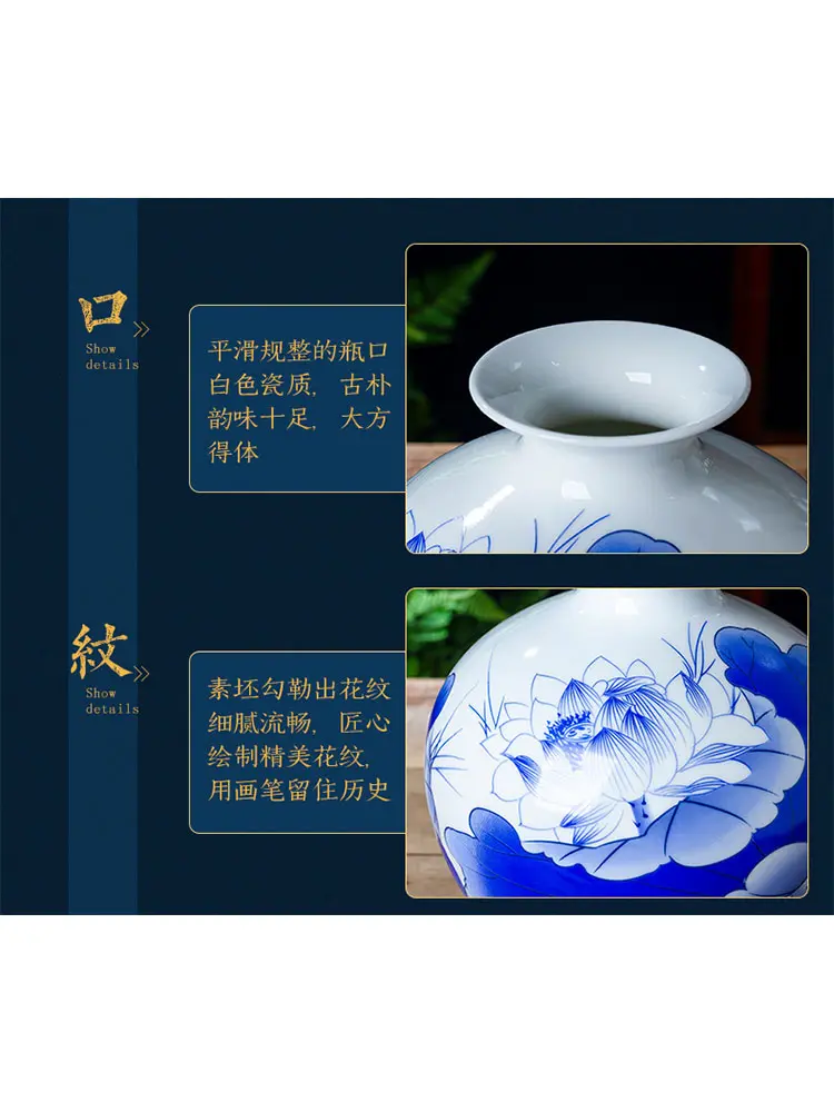 Blue Ceramic Vase Decoration for Living Room, Flower Arrangement, Creative Modern Chinese Vase, Pomegranate Shelf, High 16.5 cm