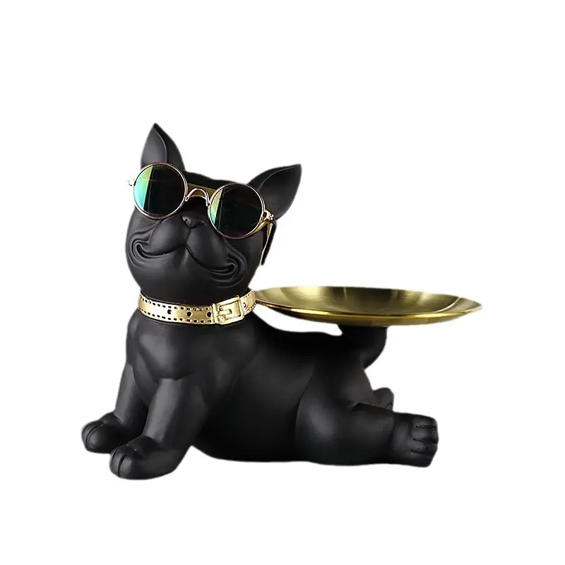 Cool French Bulldog Butler Décor with Tray Big Mouth Dog Statue Home Décor Storage Box Animal Gift Resin Sculputre Figurine Art