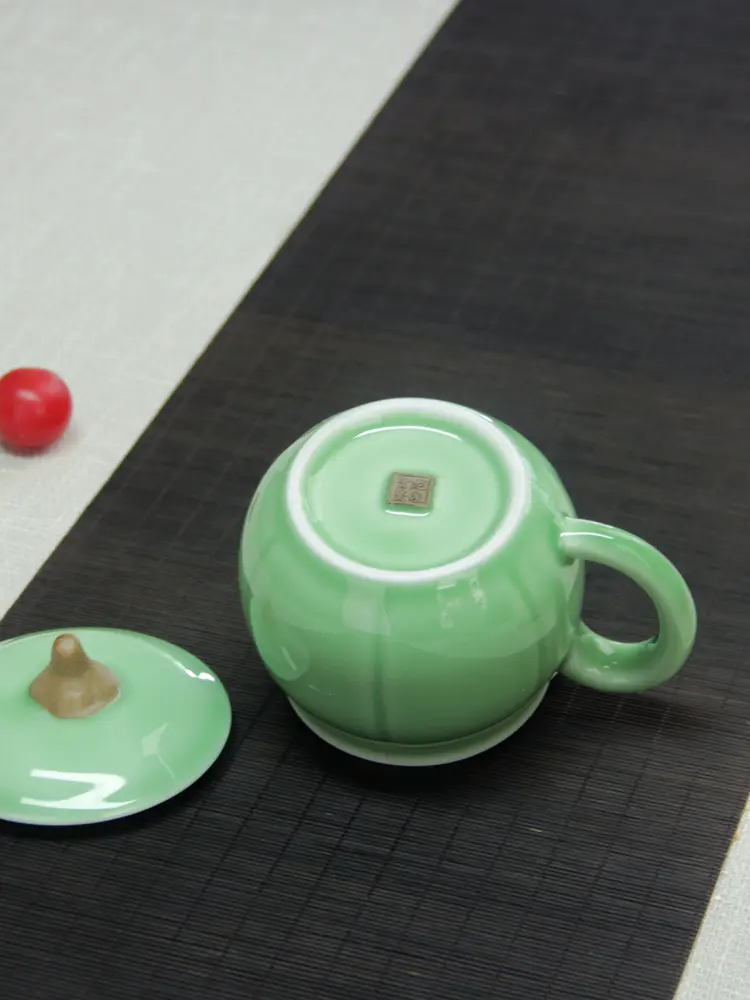 Celadon tea set ceramic office tea cup portable cup with lid tea cup pumpkin-shaped cup Chinese Cup coffee cup