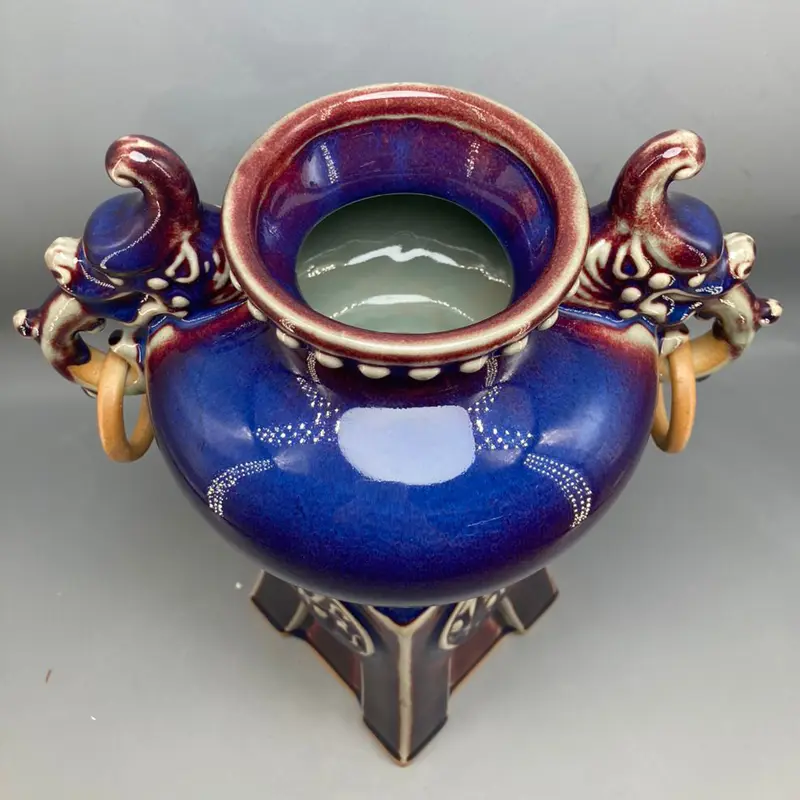 Ancient coin vase Ceramic vase ornamental vase handicrafts Jun porcelain has ice cracks open pieces