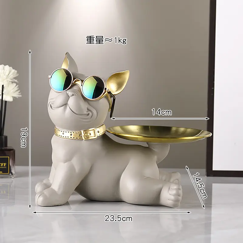 Cool French Bulldog Butler Décor with Tray Big Mouth Dog Statue Home Décor Storage Box Animal Gift Resin Sculputre Figurine Art